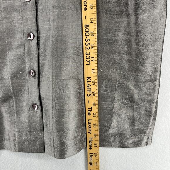 TRAVELSMITH Shirt Womens L Pure Silk Dupioni Button Up Long Sleeve Gray - Picture 13 of 14